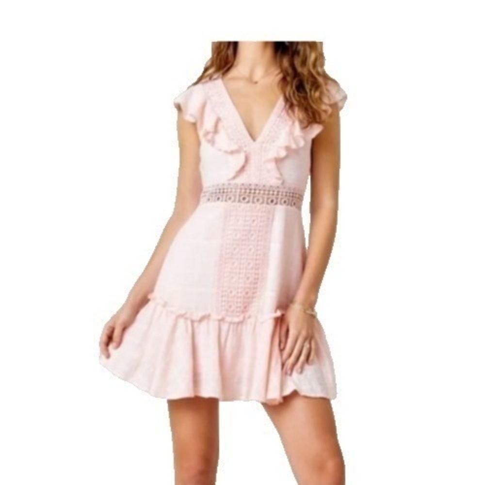 Jun & Ivy Crochet Lace Dress Womens L Peach Coquette Girl Sorority Rush Feminine
